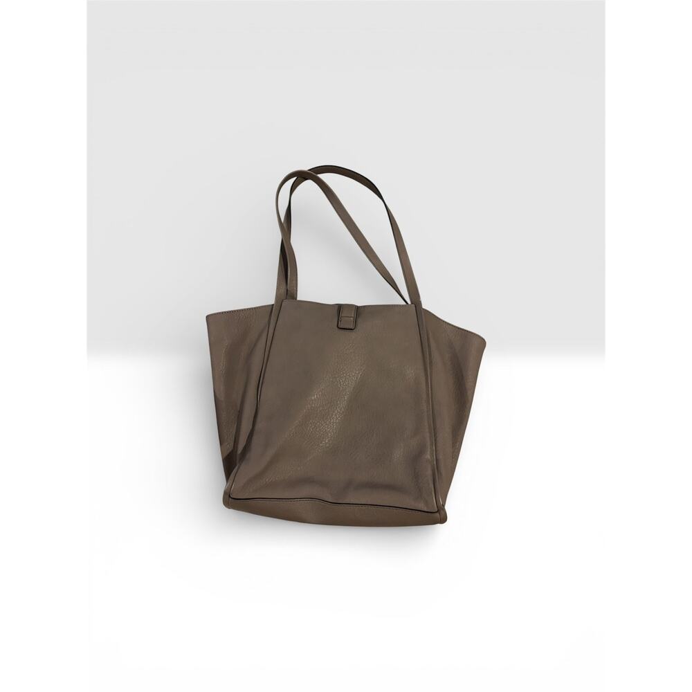 Chaps Clay Gray Large Faux Leather Double Handle Shoulder Bag Purse Tote